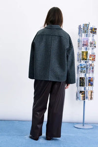 FRNCH Sheffield Navy Blue Checked Scarf Detail Jacket - The Mercantile London