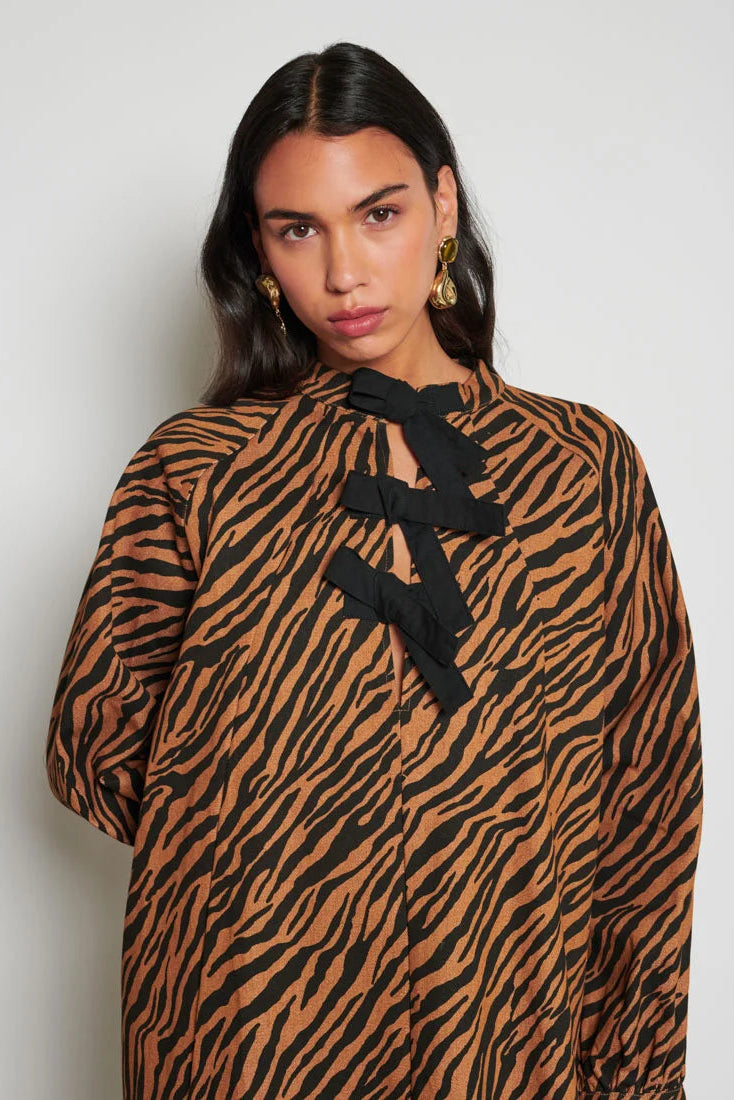 Ghospell Suzu Zebra Tan Mini Dress