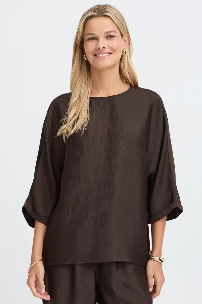 Fransa Kimmy Molé Brown Blouse - The Mercantile London