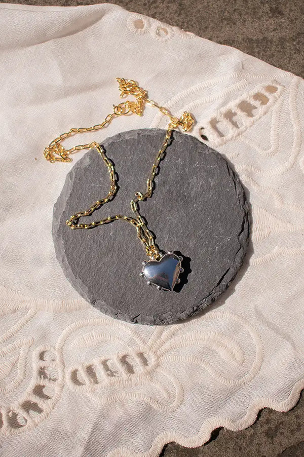 Sandralexandra Milagros Silver Heart Gold Link Necklace - The Mercantile London