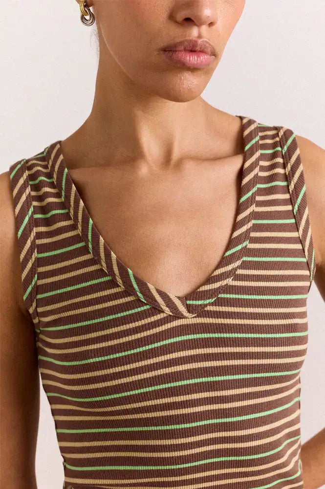 Damson Madder Arlea Brown Stripe V-Neck Tank Top