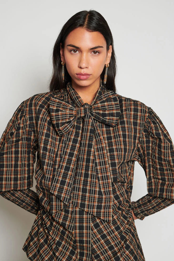 Ghospell Tamara Brown/ Black Bow Blouse