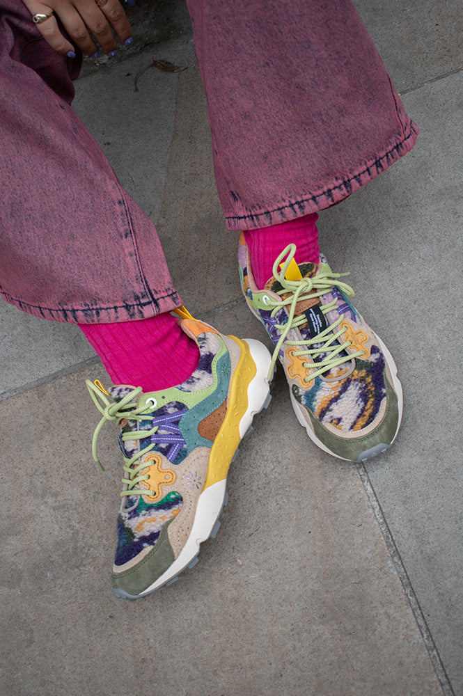 Flower Mountain Yamano Grey Taupe Dark Green Trainers - The Mercantile London