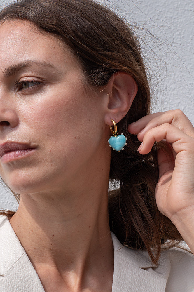 Sandralexandra Milagros Blue Heart & Ivory Dots Single Earring - The Mercantile London