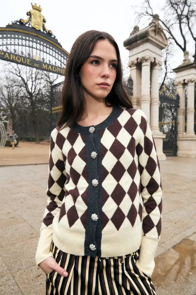 Sophie + Lucie Harlequin Brown Knitted Cardigan