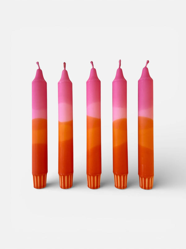 Colourful ‘Sunset’ Hand Dipped Orange & Pink Dinner Candles - The Mercantile London