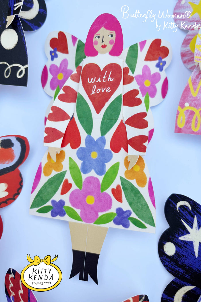 SS25 Kitty Kendra Butterfly Woman Folka Greeting Card (RESIZE) - The Mercantile London