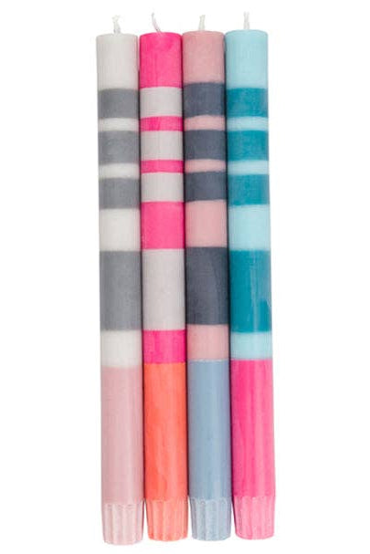 British Colour Standard Pink, Blue & Grey Striped Dinner Candles - The Mercantile London
