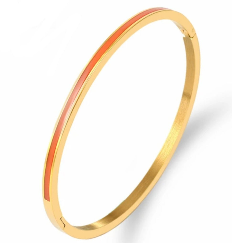 Coral Enamel Thin Bangle Bracelet - The Mercantile London