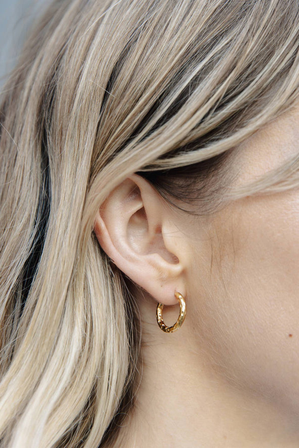 Nordic Muse Gold Hammered Hoop Earrings - The Mercantile London