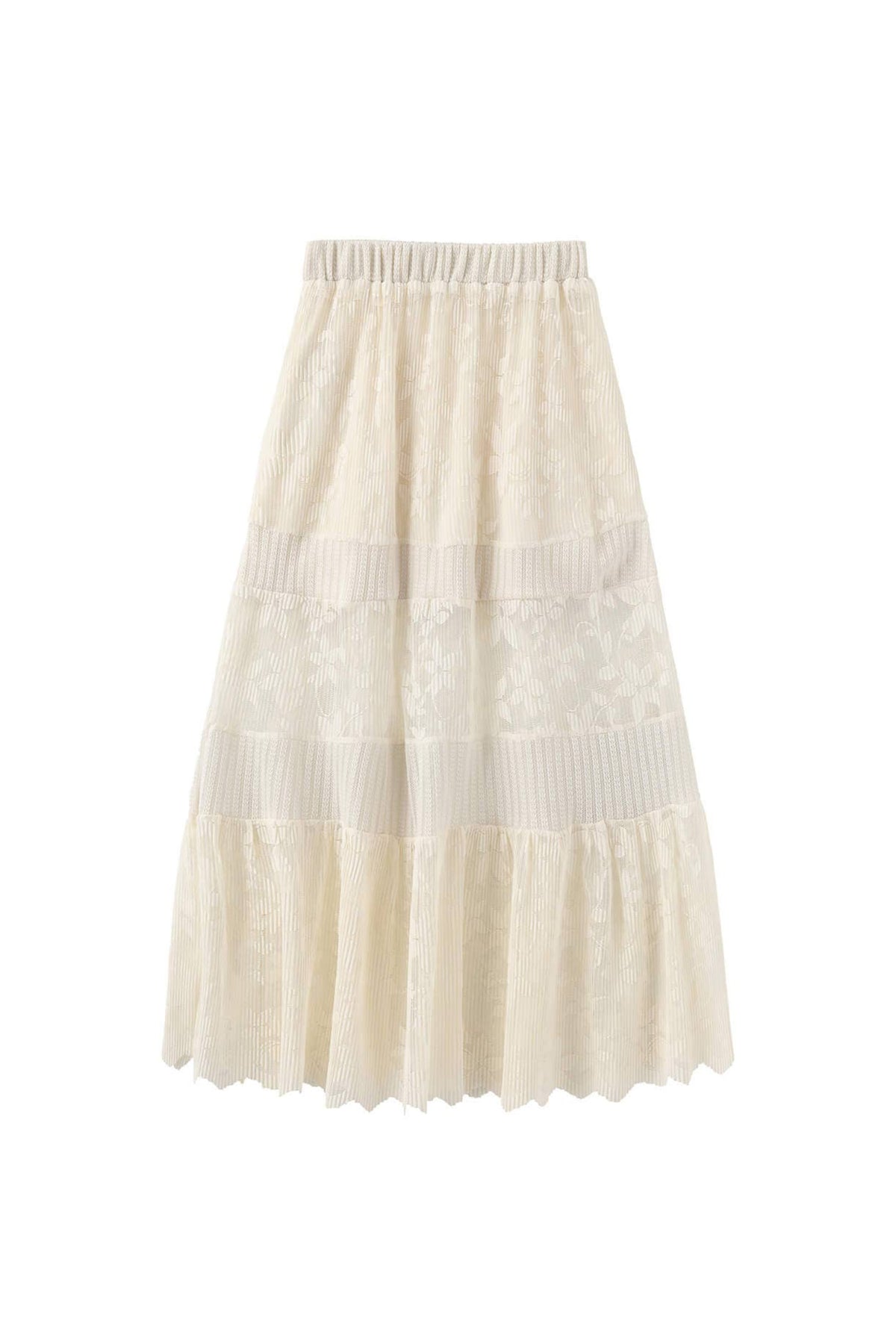 Textured Floral Print Lace Panel Skirt: FloralWhite / UN - The Mercantile London