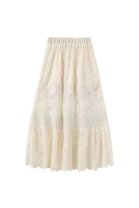 Textured Floral Print Lace Panel Skirt: FloralWhite / UN - The Mercantile London