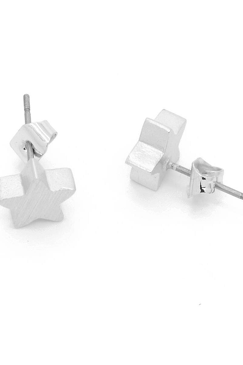 Silver star-shaped earrings on a white background