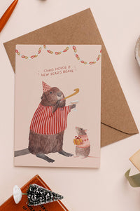 Mister Peebles Chris Mouse and New Year's Beave Christmas Card - The Mercantile London