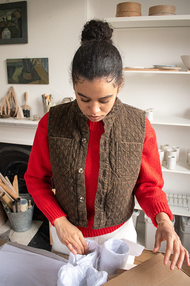 Seventy + Mochi Pablo Houndstooth Cacao Vest - The Mercantile London