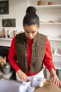 Seventy + Mochi Pablo Houndstooth Cacao Vest - The Mercantile London