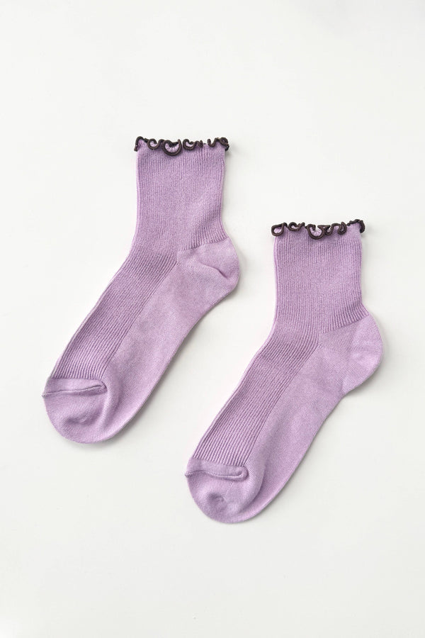 Le Bon Shoppe Petite Ruffled Lilac Brown Socks - The Mercantile London