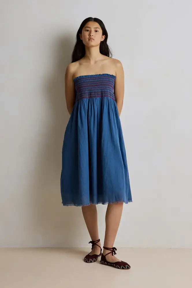 Hod Aurore Indigo Smocked Skirt - The Mercantile London