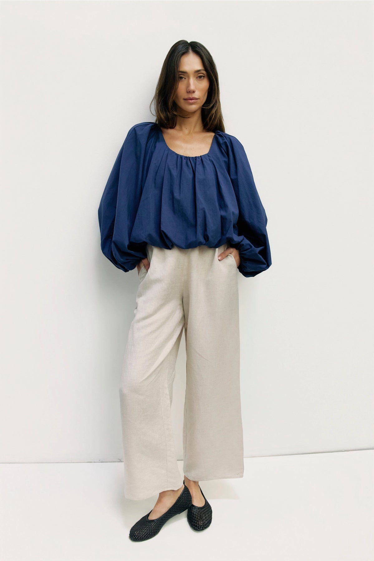 Mod Ref Jenna Navy Long Sleeve Bubble Top