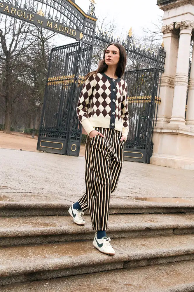 Sophie + Lucie Brown Trio Striped Boyfriend Jeans