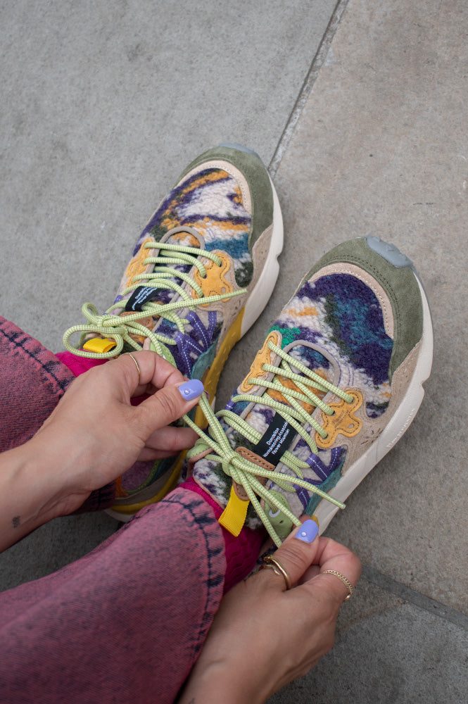 Flower Mountain Yamano Grey Taupe Dark Green Trainers - The Mercantile London