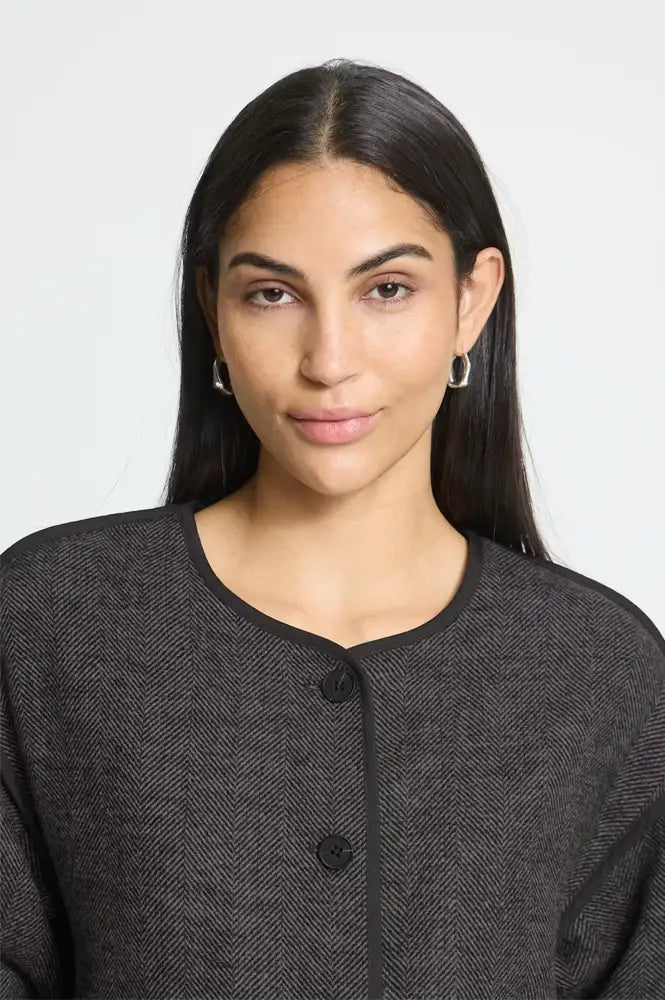 ICHI Frava Black Herringbone Scarf Detail Jacket