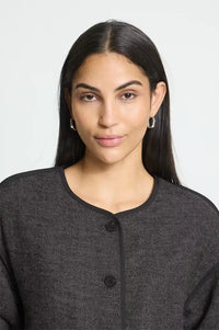 ICHI Frava Black Herringbone Scarf Detail Jacket
