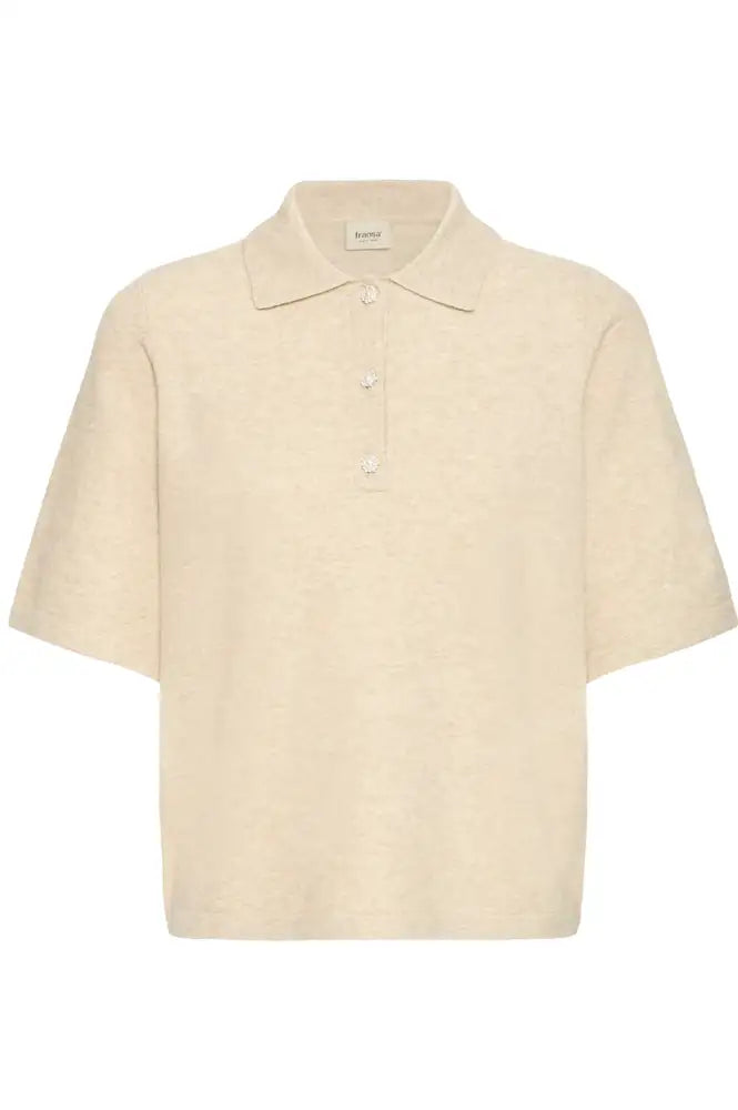 Fransa Suzette Oatmeal Melange Knitted Polo Top