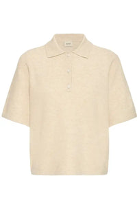 Fransa Suzette Oatmeal Melange Knitted Polo Top
