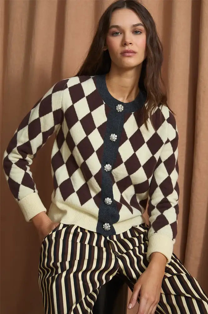 Sophie + Lucie Harlequin Brown Knitted Cardigan