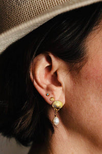 Amano Shell & Pearl Stud Drop Earrings - The Mercantile London