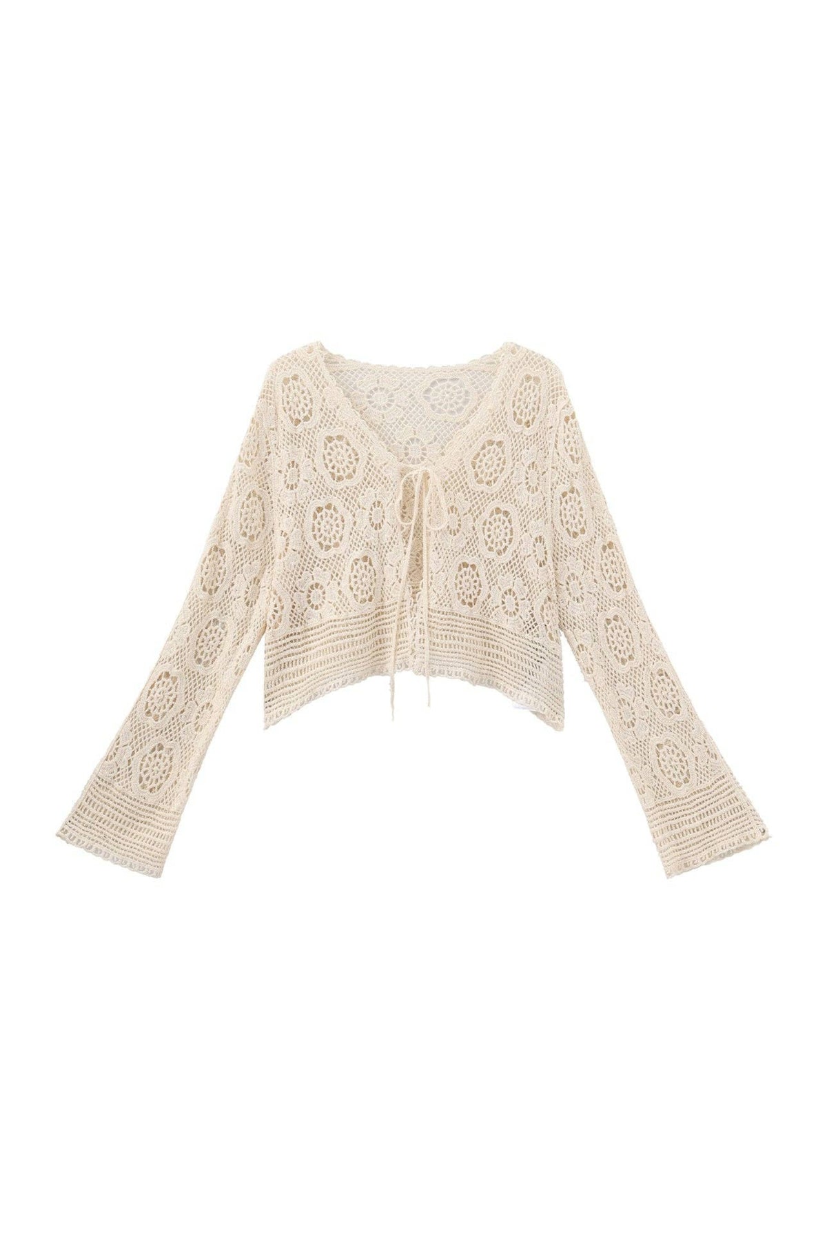 CUBIC Cotton Crochet Lace Trim Cropped Cardigan: Beige / UN - The Mercantile London