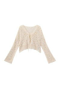 CUBIC Cotton Crochet Lace Trim Cropped Cardigan: Beige / UN - The Mercantile London