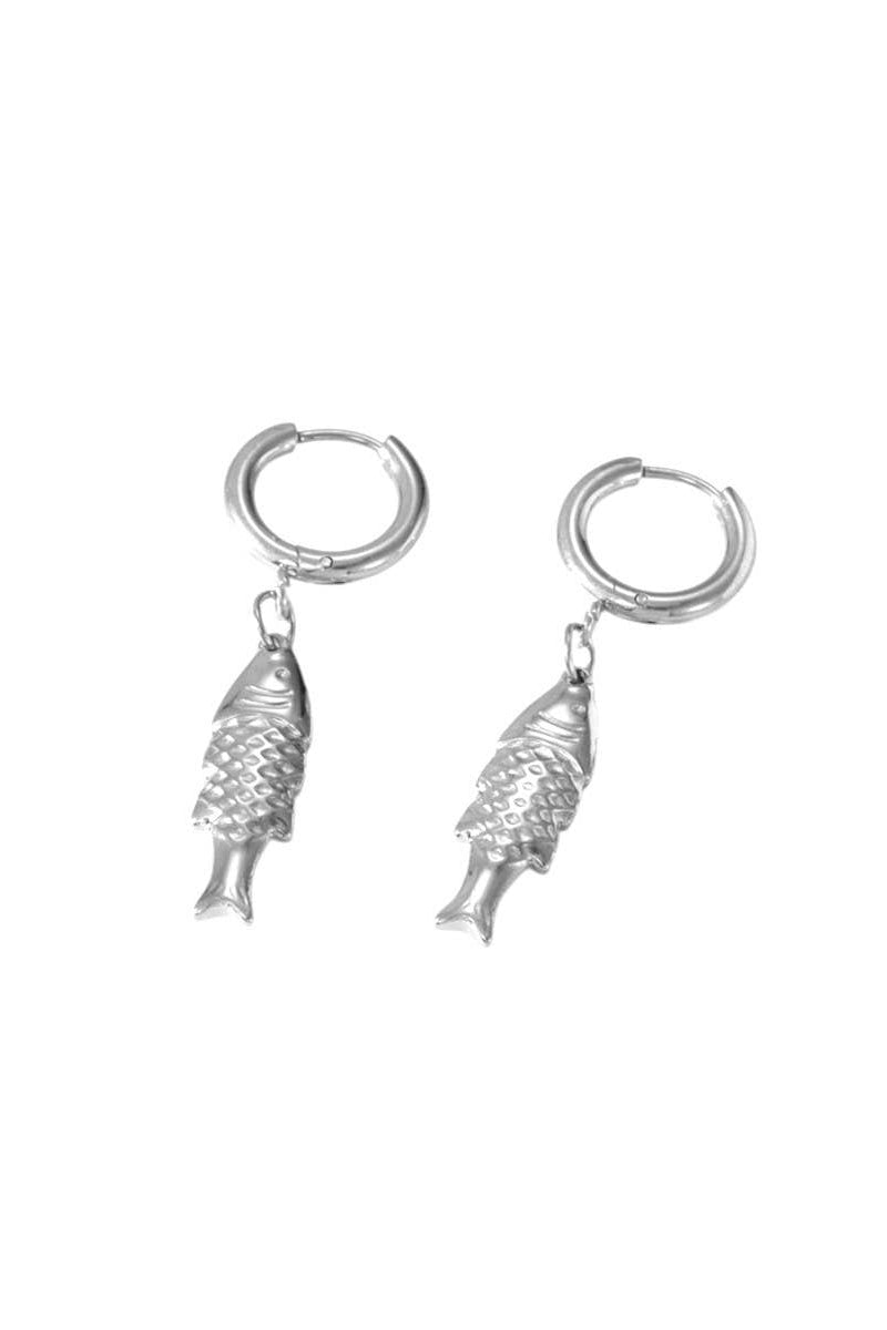 White Silver Fish Pendant Earrings - The Mercantile London