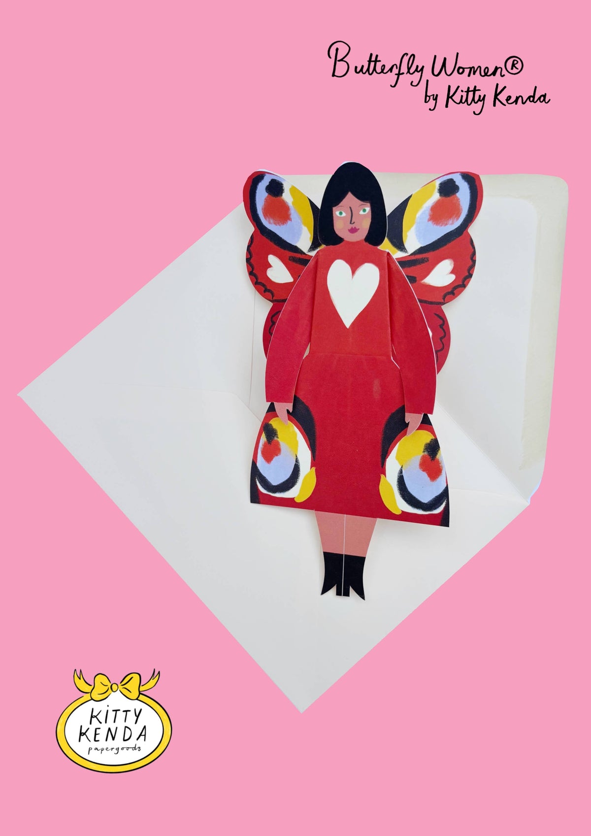 SS25 Kitty Kendra Butterfly Woman Peacock Greeting Card - The Mercantile London