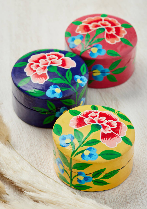 Namaste Kashmiri Chrysanthemum Yellow Handpainted Trinket Box