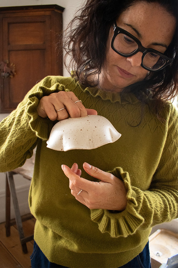 Loop Alice Olive Tie Neck Pointelle Jumper - The Mercantile London