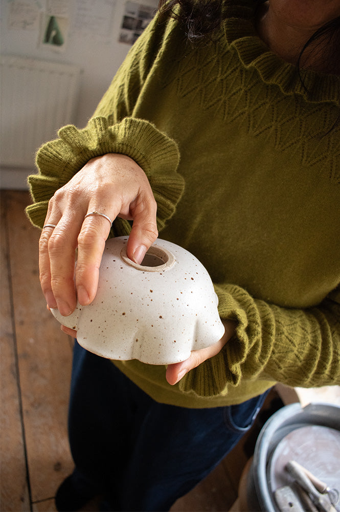 Loop Alice Olive Tie Neck Pointelle Jumper - The Mercantile London