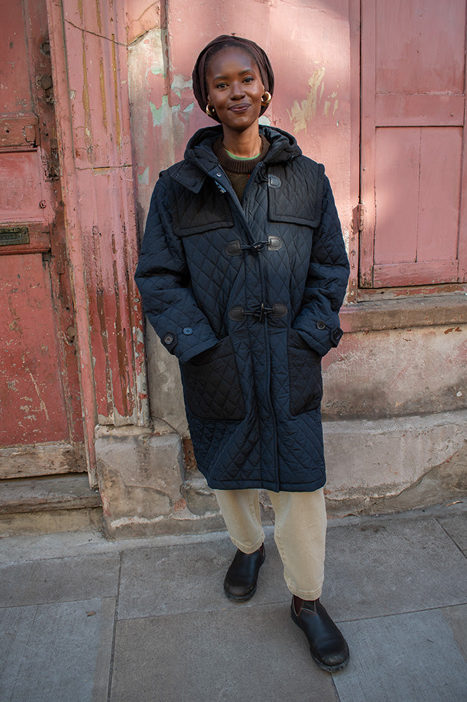 Stella Nova Navy Quilted Duffle Coat - The Mercantile London