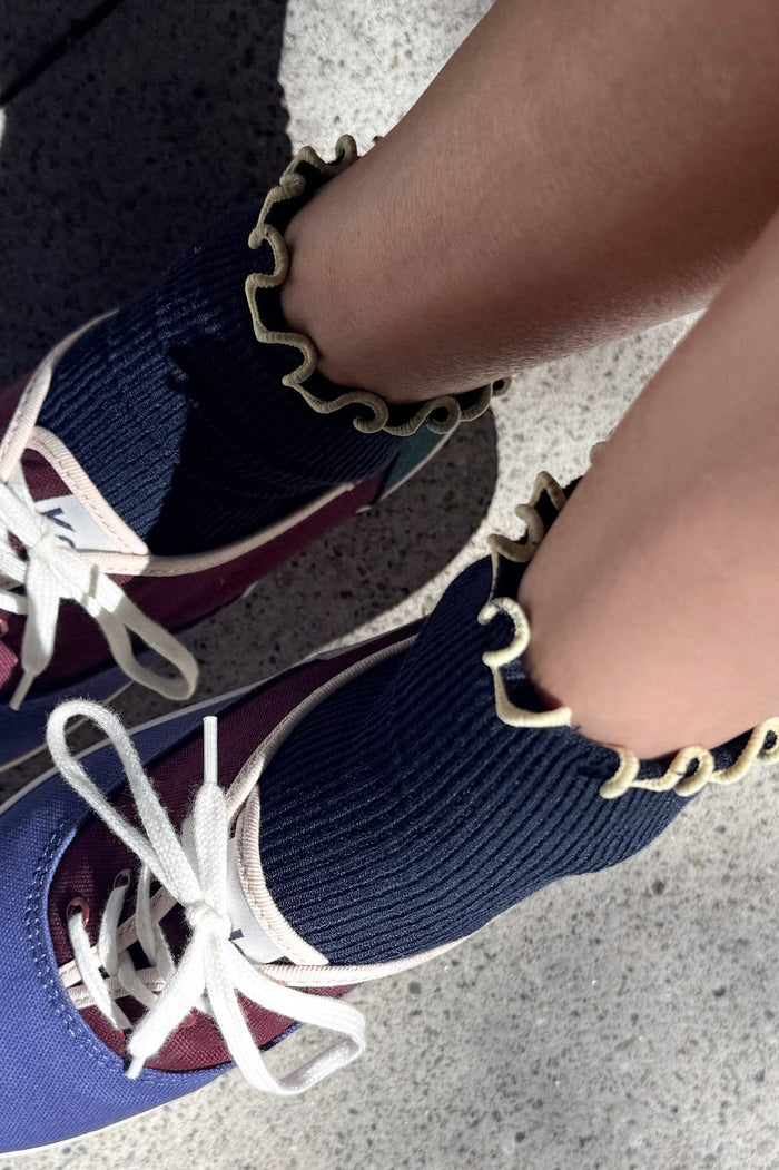 Le Bon Shoppe Petite Ruffled Navy Butter Socks - The Mercantile London