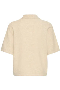Fransa Suzette Oatmeal Melange Knitted Polo Top