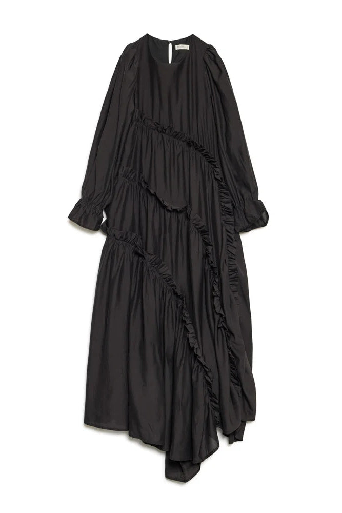Ghospell Hestia Tiered Black Midi Dress