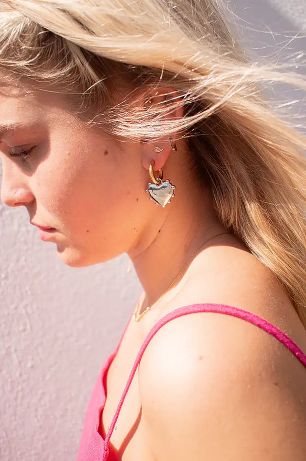 Sandralexandra Milagros Silver Heart Gold Hoop Single Earring - The Mercantile London