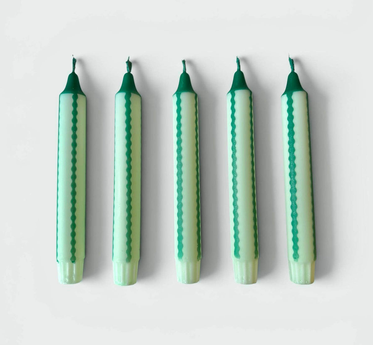 Florrie & Wren Mint & Dark Green Scalloped Stripe Dinner Candle