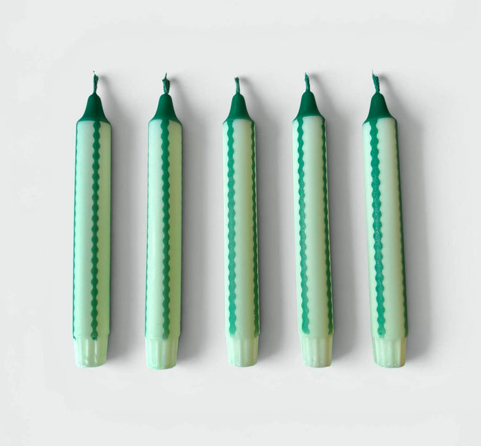 Florrie & Wren Mint & Dark Green Scalloped Stripe Dinner Candle