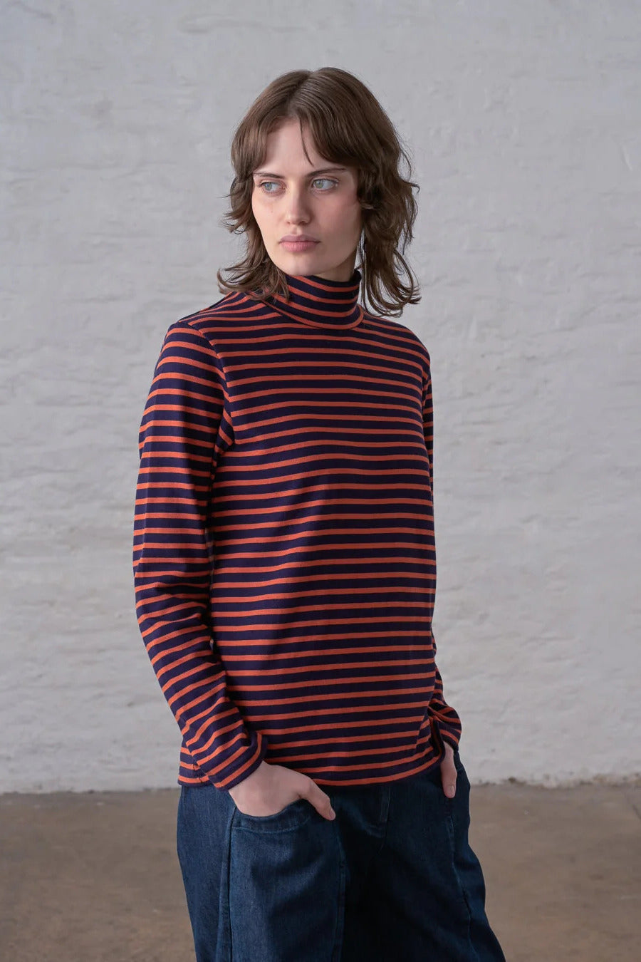 Bibico Jonie Striped Navy & Pumpkin Stripe Top