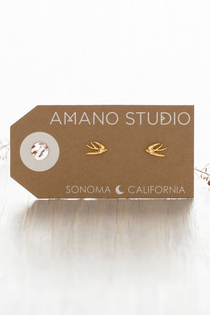Amano Swallow Bird Stud Earrings - The Mercantile London