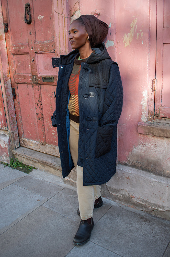 Stella Nova Navy Quilted Duffle Coat - The Mercantile London