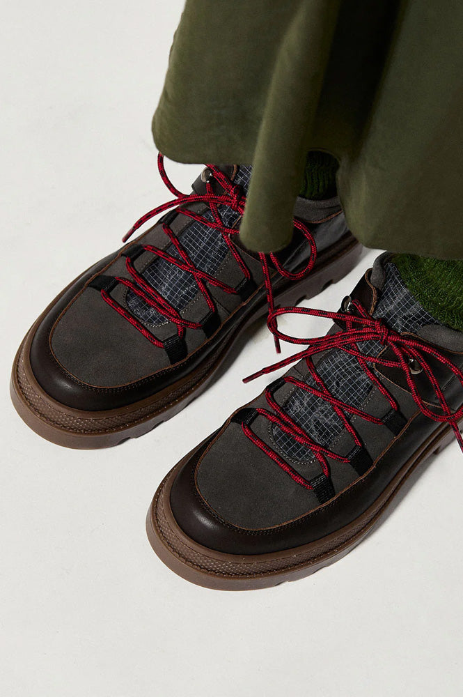 Naguisa Abra Dark Brown Checks Low Boots - The Mercantile London