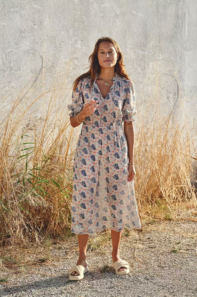 M.A.B.E Aster Embroidered Multi Midi Dress - The Mercantile London
